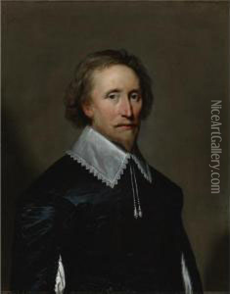 Portrait Of A Man, Half-length, 
Said To Be Philip Herbert, Earl Of Montgomery, And Fourth Earl Of 
Pembroke Oil Painting - Cornelius Janssens Van Ceulen
