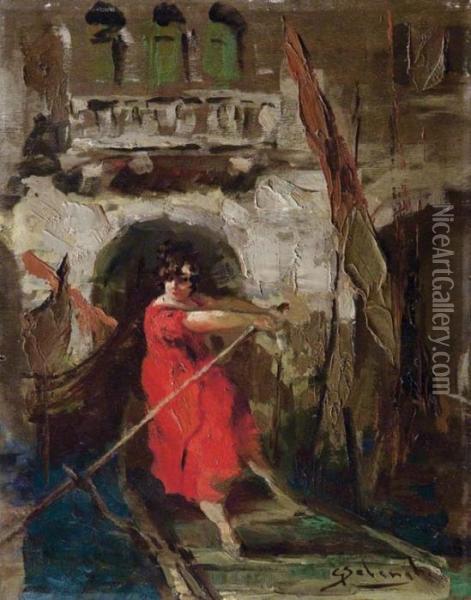 Signora In Gondola Oil Painting - Giuseppe Solenghi