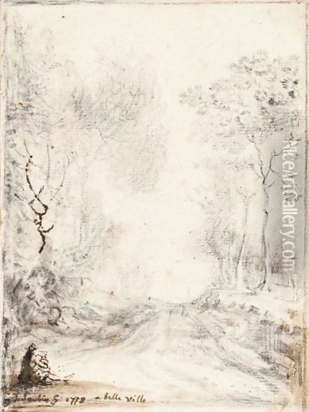 Un Chemin Dans Les Bois De Belleville Oil Painting - Gabriel De Saint Aubin