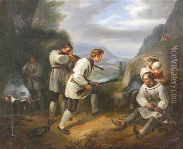 Alpler Im Kampf Mit Franzosen Oil Painting - Johann Georg Volmar