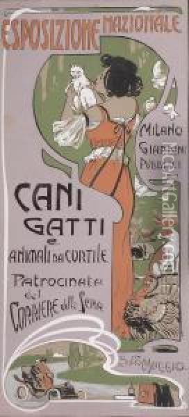Esposizione Nazionale Cani E Gatti Oil Painting - Carlo Casaltoli
