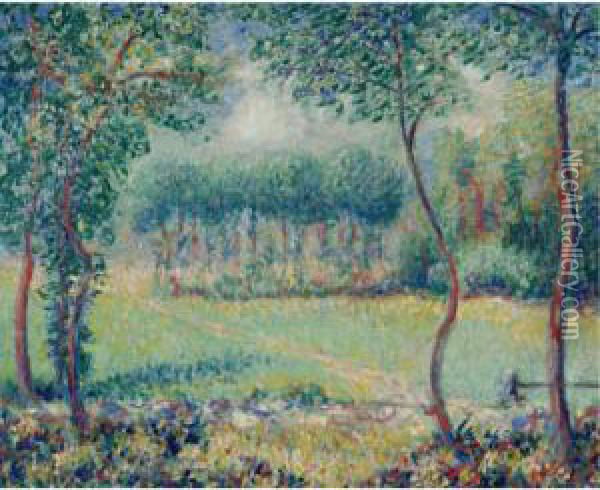 Trees At Giverny Oil Painting - Theodore Butler