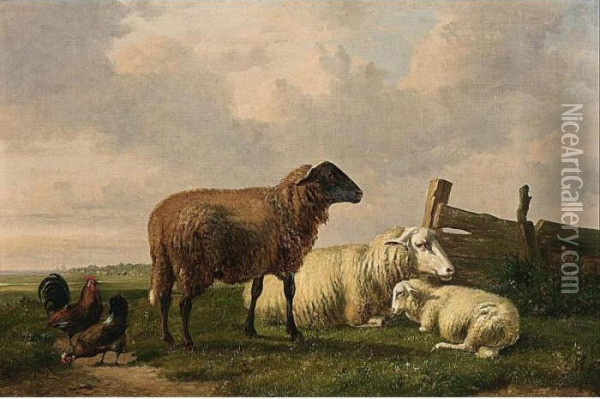 Sheep Resting In A Landscape Oil Painting - Louis Pierre Verwee
