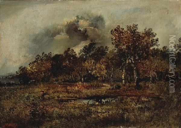 A Wooded Landscape With A Figure Oil Painting - Narcisse-Virgile D Az De La Pena
