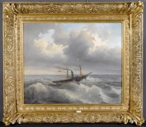 Marine Mit Dampfschiff. Oil Painting - Aleksei Petrovich Bogolyubov