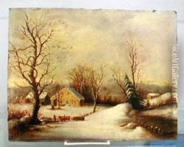 Logging In A Winter Landscape Oil Painting - George Henry Durrie