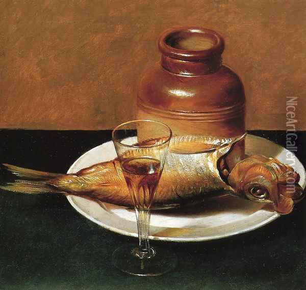Still Life with Jug and Fish Oil Painting - Raphaelle Peale