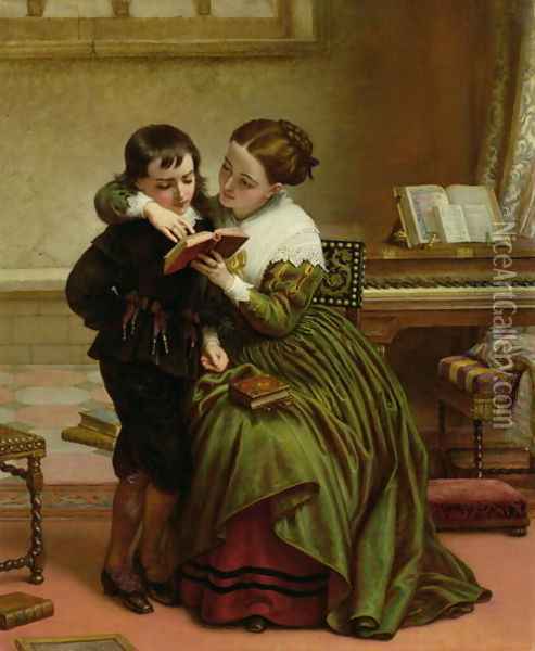 George Herbert and His Mother Oil Painting - Charles West Cope