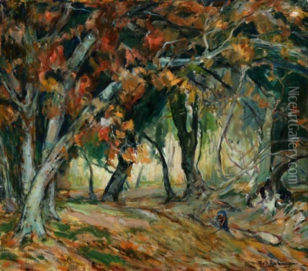 Figure In Forest Interior Oil Painting - Otto Henry Schneider