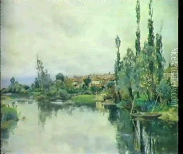 Flusslandschaft Mit Dorf Oil Painting - Edmond Marie Petitjean