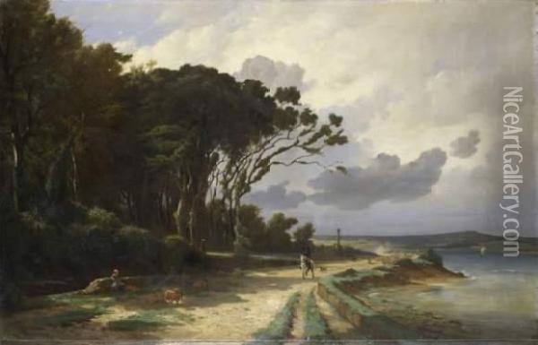 Cavalier Sur Un Chemin Le Long D'une Cote Bretonne Oil Painting - Ernest Joachim Dumax