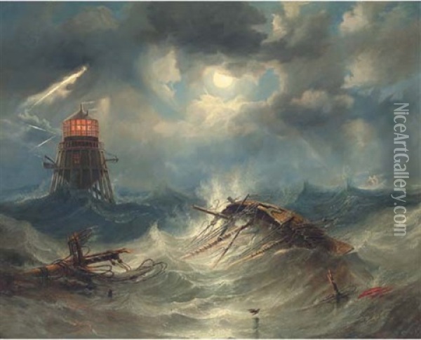 The Irwin Lighthouse Oil Painting - John Wilson Carmichael