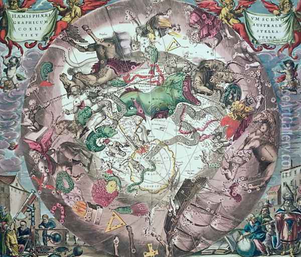 Constellations of the Southern Hemisphere, from 'The Celestial Atlas, or the Harmony of the Universe' Oil Painting - Andreas Cellarius