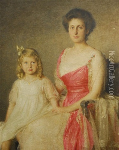 Portrait Of A Boston Lady With Daughter Oil Painting - Edward Wilbur Dean Hamilton
