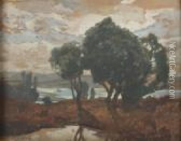 Baumgruppe Vor Uberschwemmtem Tal Oil Painting - Ludwig Dill