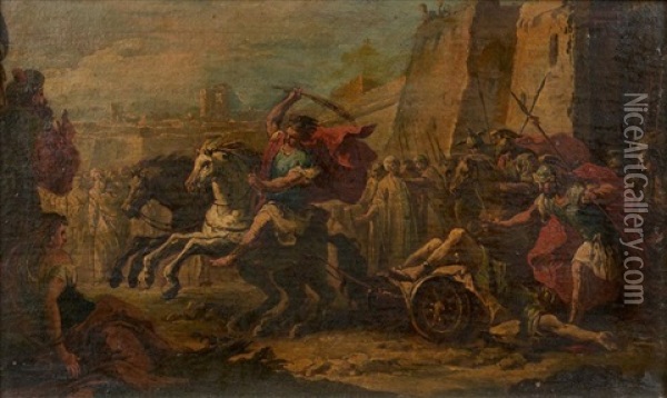 Achille Trainant Le Corps D'hector Sous Les Remparts De Troie Oil Painting - Giustino Menescardi
