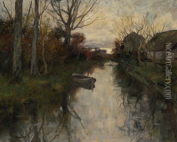 A Dutch Canal Oil Painting - Charles Paul Gruppe