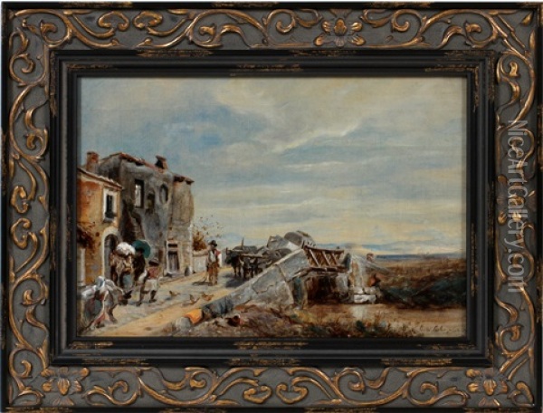 Village Scene Oil Painting - Oswald Achenbach