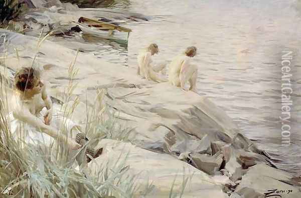 Bathing Girls Oil Painting - Anders Zorn