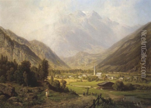 Mayrhofen Im Zillerthal-tyrol Oil Painting - Theodor (Wilhelm T.) Nocken