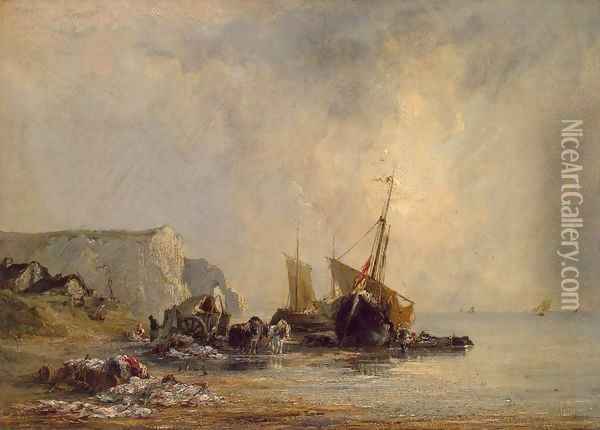 Boats near the Shore of Normandy Oil Painting - Richard Parkes Bonington