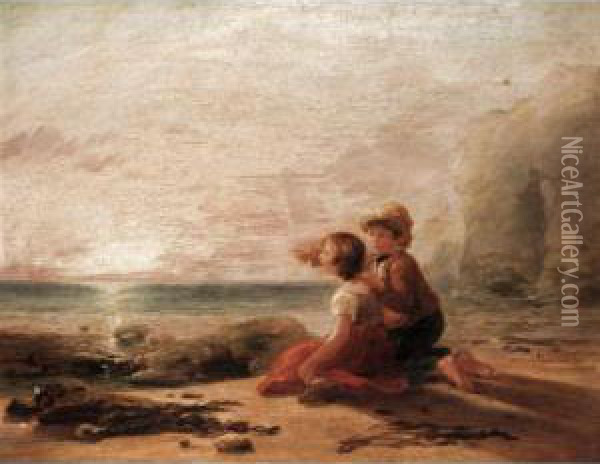 Children On The Shore Oil Painting - William Collins