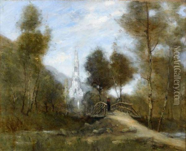 Paysage Au Pont Et A L'eglise Oil Painting - Paul Trouillebert