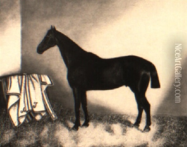 A Chestnut Colt In A Stable Oil Painting - Harry Hall