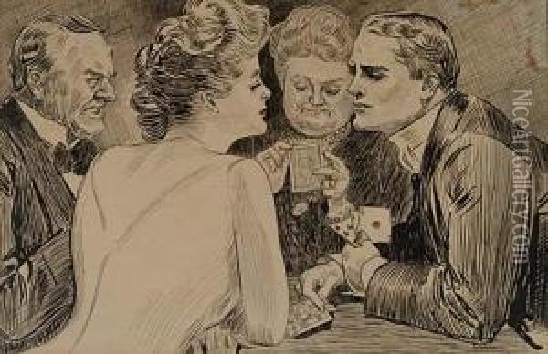 Card Players Oil Painting - Charles Dana Gibson