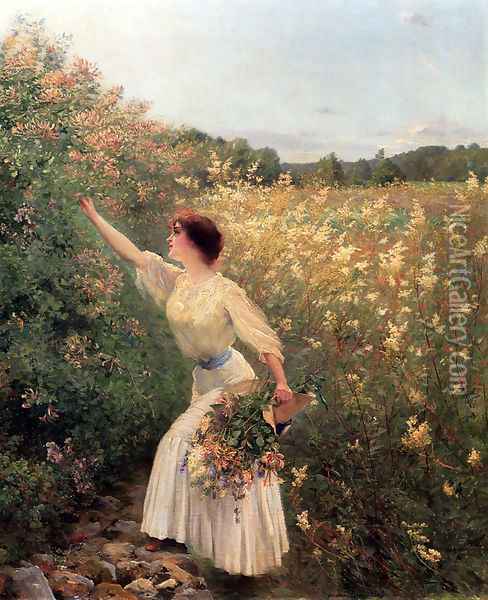 Picking Flowers Oil Painting - Pierre Andre Brouillet