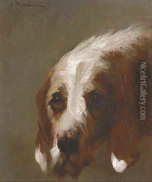 The head of an otterhound Oil Painting - French School