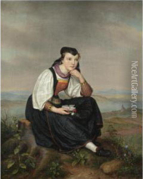 Hessisches Madchen (girl From Hessen In Traditional Dress) Oil Painting - August von der Embde