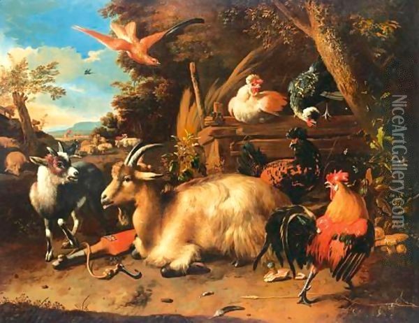 Bouc Et Volatiles Dans Un Paysage Oil Painting - Melchior de Hondecoeter