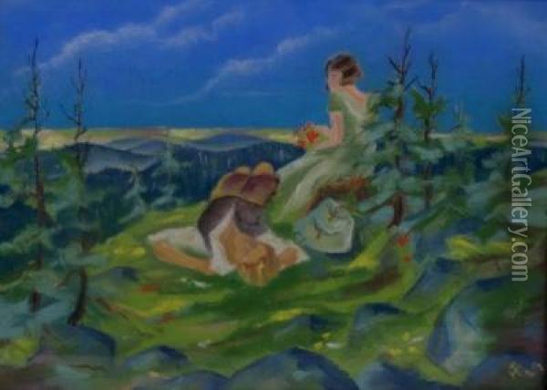 Paar Auf Einer Gebirgskuppe Oil Painting - Franz Hohenberger