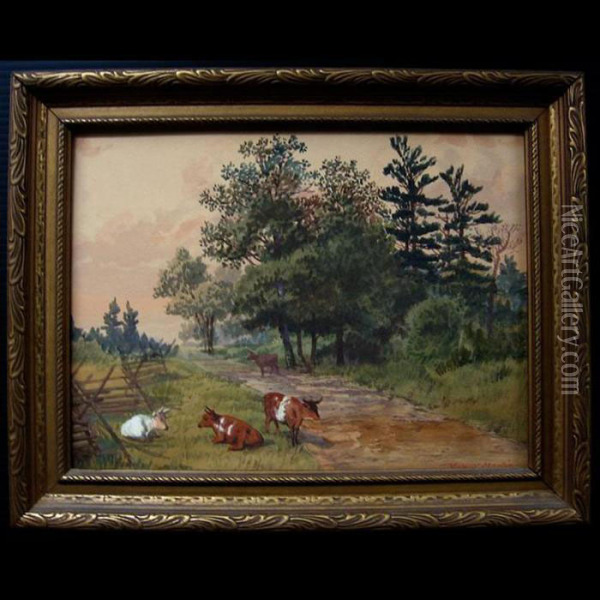 Cattle By Roadway Oil Painting - Thomas Mower Martin