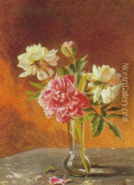 Opstilling Med Blomster I Vase Oil Painting - Augusta Dohlmann