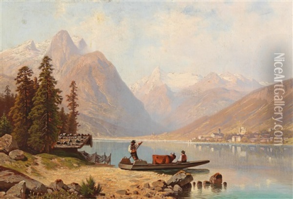 View Of Zell Am See Oil Painting - Theodor (Wilhelm T.) Nocken