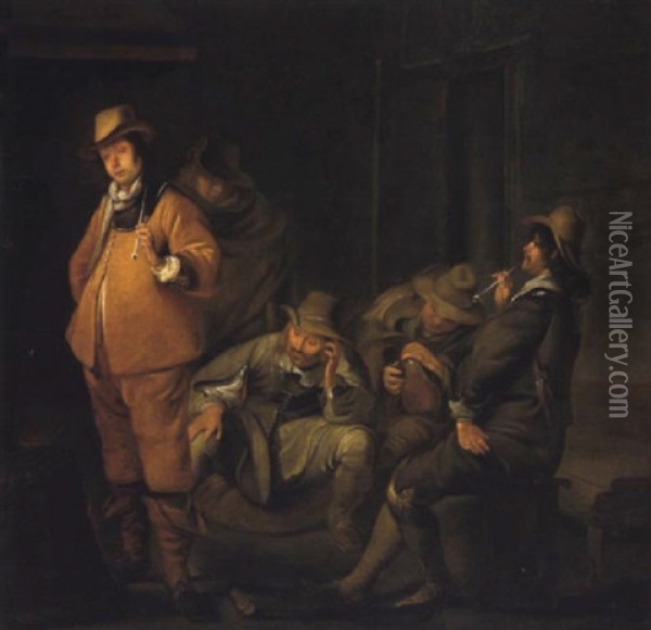 Rauchende Soldaten In Der Wachstube Oil Painting - Simon Kick