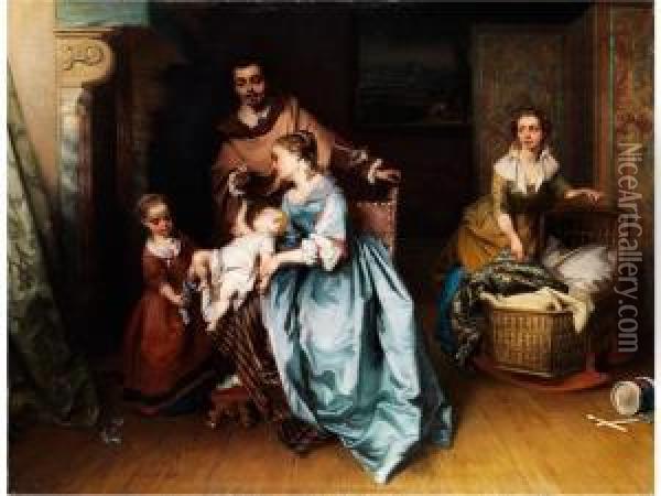 Die Familienidylle Oil Painting - Casimir Van Den Daele