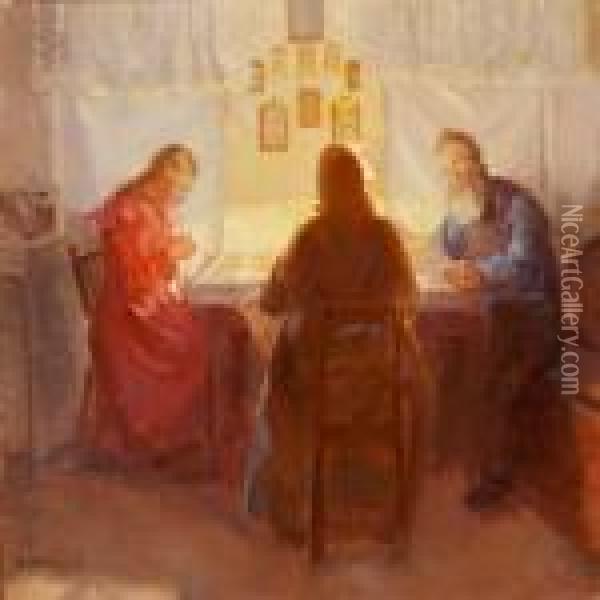 Interior With Three Persons Oil Painting - Anna Ancher