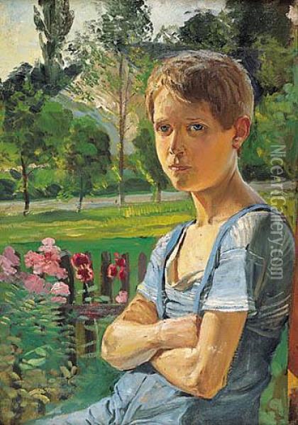 Portret Syna Ok. 1920 R. Oil Painting - Wincenty Wodzinowski