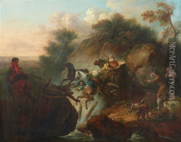 Collapse Of A Wooden Bridge Oil Painting - Francesco Giuseppe Casanova