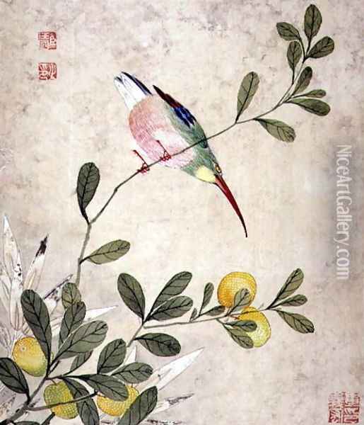One of a series of paintings of birds and fruit, late 19th century 5 Oil Painting - Guoche Wang