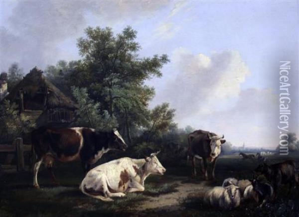 Sheep And Cattle In A Landscape Oil Painting - Eugene Joseph Verboeckhoven