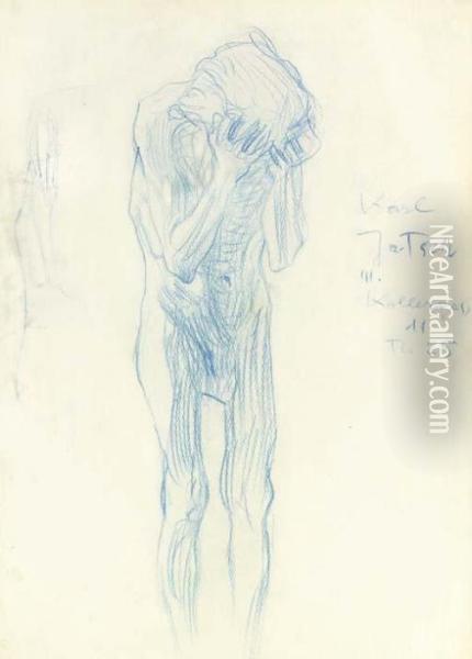 Akt Eines Greises Mit Vorgehaltenen Handen (study For Philosophie) Oil Painting - Gustav Klimt