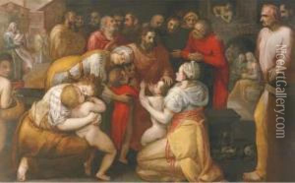 Christ Blessing The Children Oil Painting - Frans I Vriendt (Frans Floris)