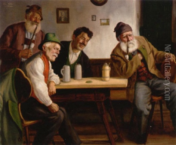 A Good Joke Oil Painting - Fritz Mueller