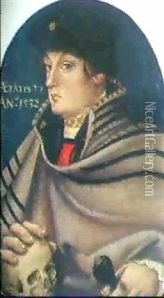Bildnis Eines Edelmanes Mit Totenkopf Oil Painting - Hans Holbein the Younger