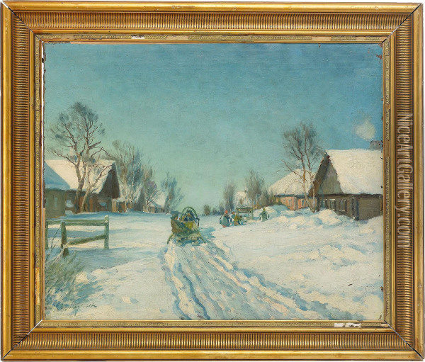 Snow-covered Village Oil Painting - Mikhail Abramovich Balunin