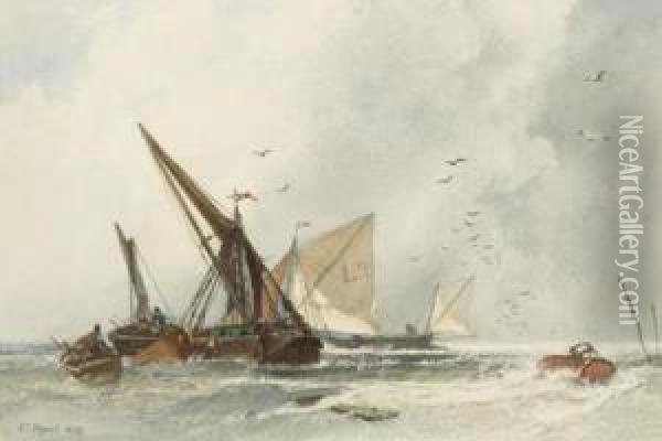 Fischerboote In Vom Sturmbewegter See Oil Painting - Charles Hoguet
